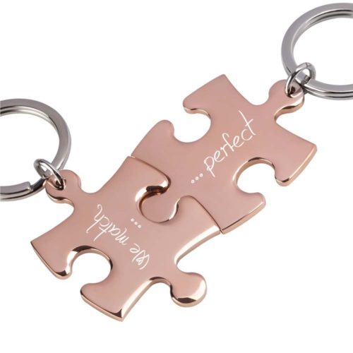 Partner-Schlüsselanhänger mit Gravur Puzzle rosegold