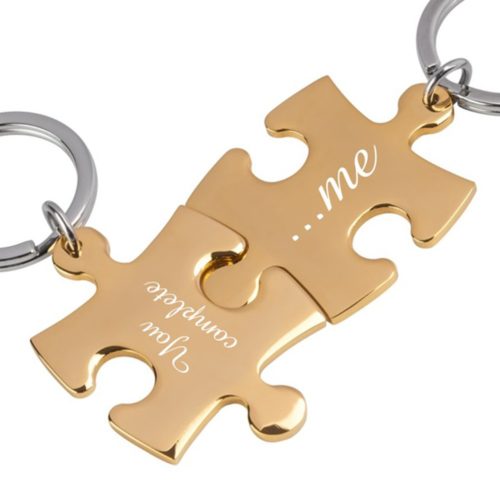 Partner-Schlüsselanhänger mit Gravur Puzzle gold