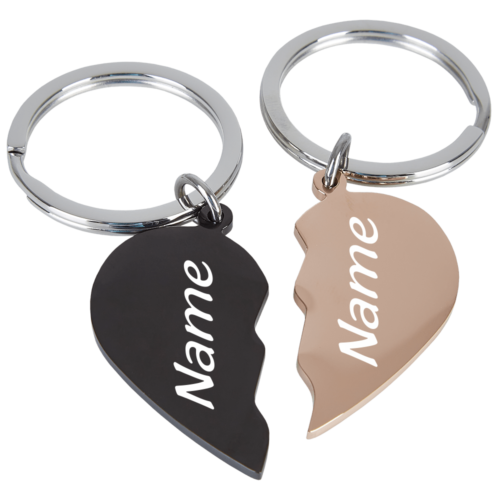 Edelstahl-Schlüsselanhänger geteilte Herzen schwarz-rosegold