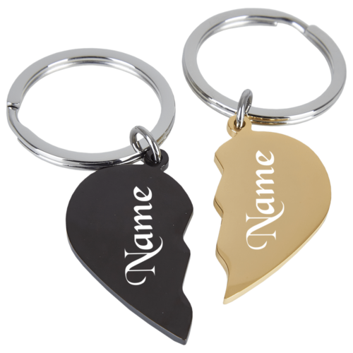 Edelstahl-Schlüsselanhänger geteilte Herzen schwarz-gold