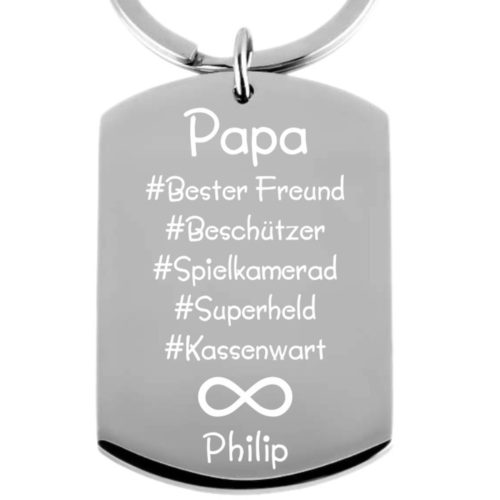 Edelstahl-Schlüsselanhänger mit Gravur Hashtag Papa