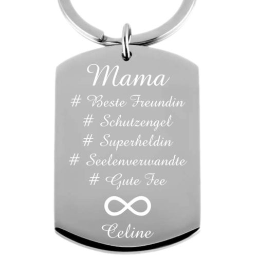 Edelstahl-Schlüsselanhänger mit Gravur Hashtag Mama