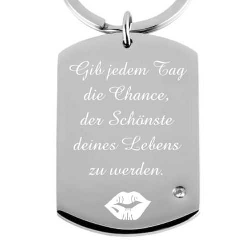 Edelstahl-Schlüsselanhänger mit Gravur Dog-Tag Zirkonia