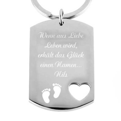 Edelstahl-Schlüsselanhänger mit Gravur Dog-Tag Herz
