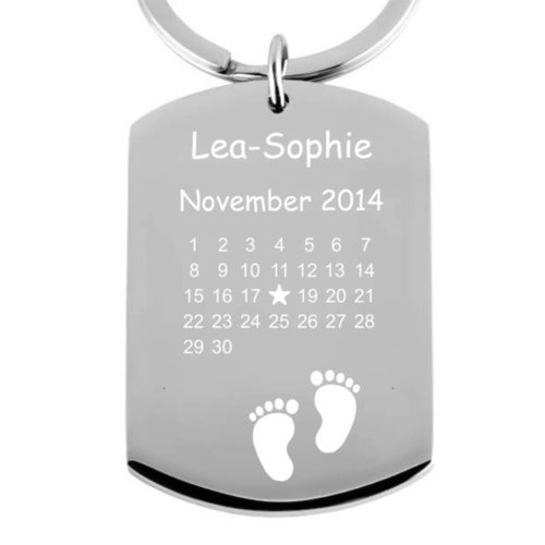 Edelstahl-Schlüsselanhänger mit Gravur Kalender Geburt