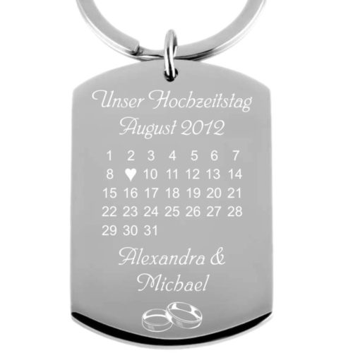 Edelstahl-Schlüsselanhänger mit Gravur Kalender Hochzeitstag