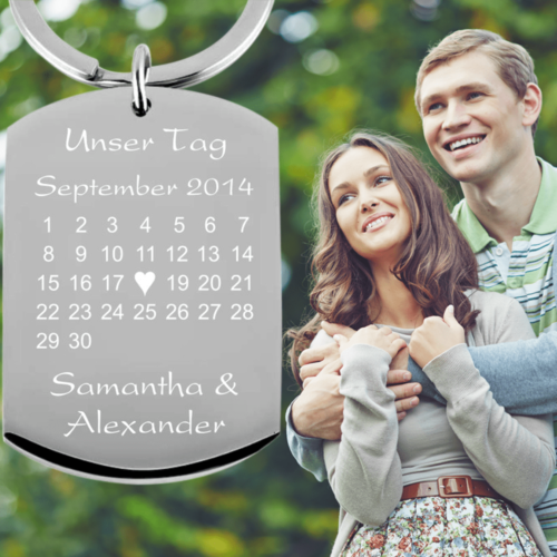 Edelstahl-Schlüsselanhänger mit Gravur Kalender