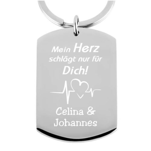 Edelstahl-Schlüsselanhänger Dog-Tag Heartbeat mit Wunschnamen