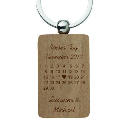 Schlüsselanhänger mit Gravur Holz-Kalender
