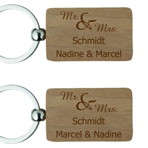Holz-Partner-Schlüsselanhänger mit Gravur Mr & Mrs