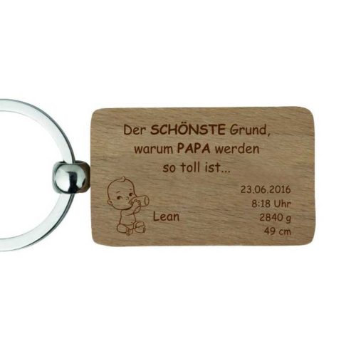 Holz-Schlüsselanhänger mit Gravur -Zur Geburt für Papa
