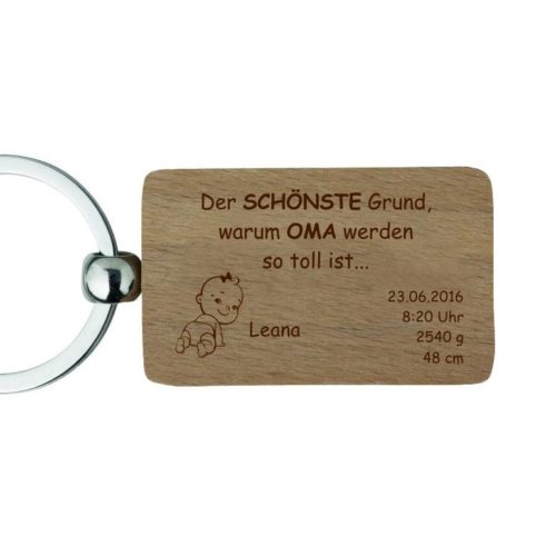 Holz-Schlüsselanhänger mit Gravur -Zur Geburt für Oma