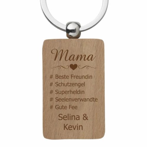 Holz-Schlüsselanhänger mit Gravur Hashtag-Mama