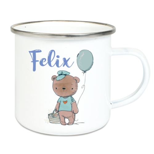 Emaille Tasse Kinder mit Deinem Namen - Teddy