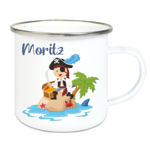 Emaille Tasse Kinder mit Deinem Namen -Pirat