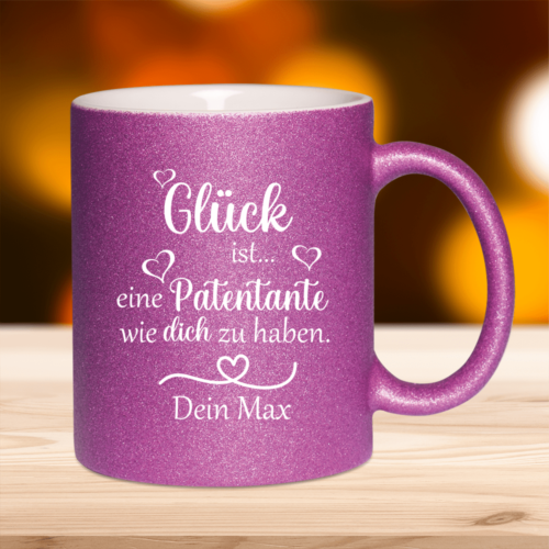 personalisierte Glitzertasse Glück ist... eine Patentante wie dich...