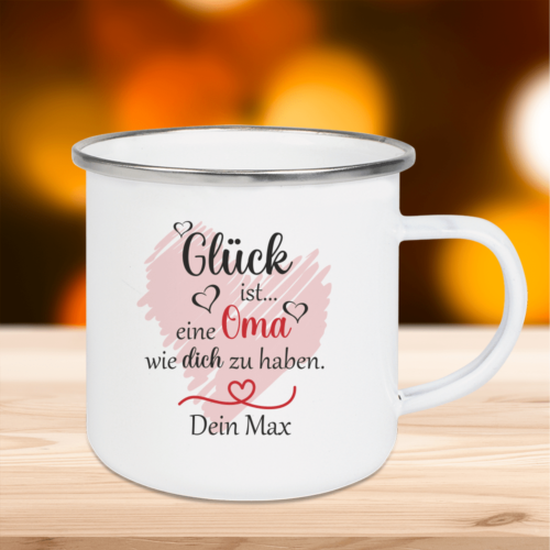 Personalisierte Tasse Emaille Glück ist Oma