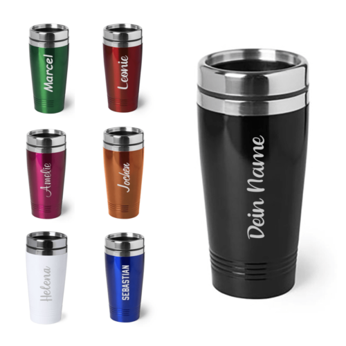 Thermobecher 450 ml mit Namensgravur - verschiedene Farben