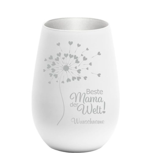 Windlicht mit Gravur Beste Mama weiss-silber