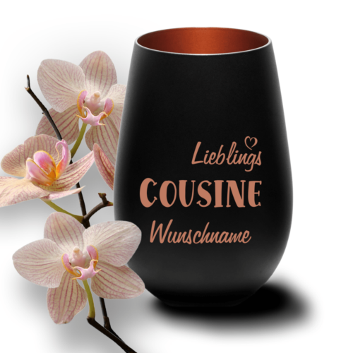 Deko-Windlicht Lieblings-Cousine mit Wunschnamen schwarz-bronze