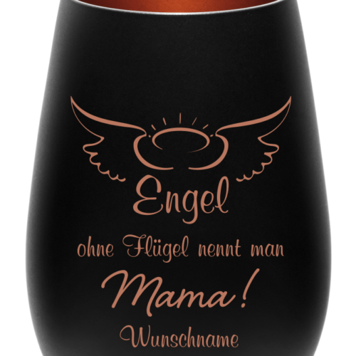 Windlicht schwarz mit Gravur Engel ohne Flügel nennt man Mama