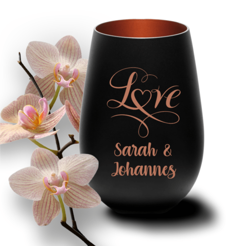 Windlicht mit Gravur schwarz-bronze zur Hochzeit Love
