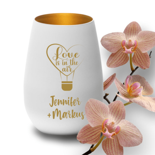 Windlicht mit Gravur Love is in the air zur Hochzeit