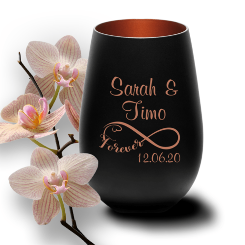 Windlicht mit Gravur schwarz-bronze zur Hochzeit Infinity