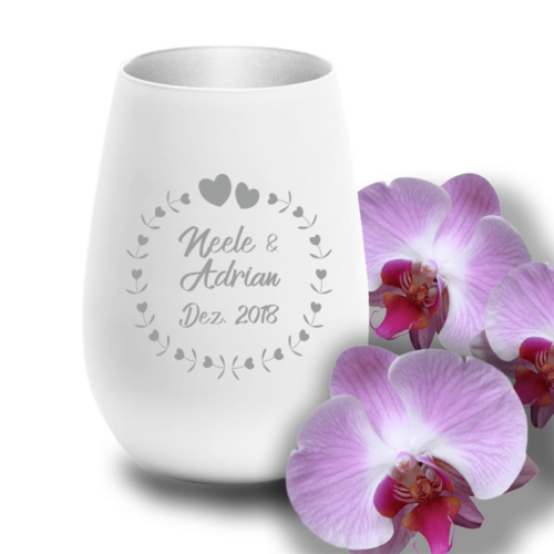 Windlicht mit Gravur zur Hochzeit Herzkreis