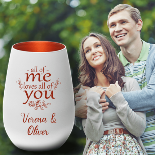 Windlicht mit Gravur zum Valentinstag, Jahrestag - All of me loves...