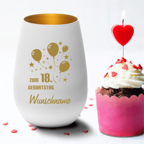 Personalisiertes Windlicht weiss-gold zum 18.Geburtstag-...