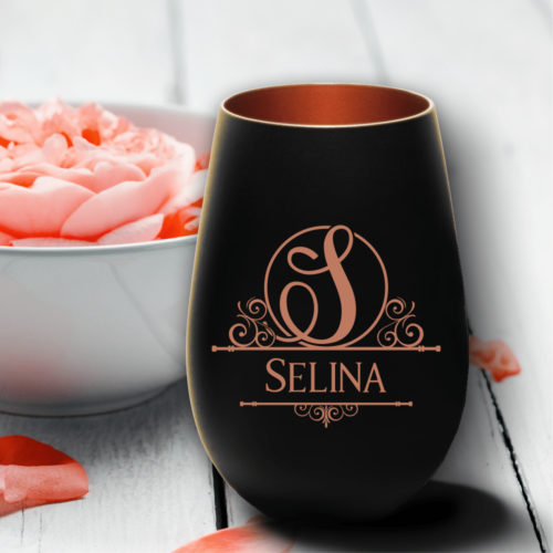 Windlicht mit Gravur schwarz-bronze Monogramm