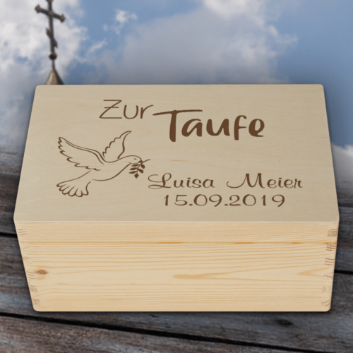 Erinnerungskiste Taufe Taube mit Wunschnamen