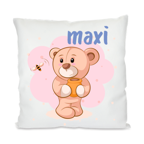 Kinder-Kissen mit Namen Teddy mit Honigtopf