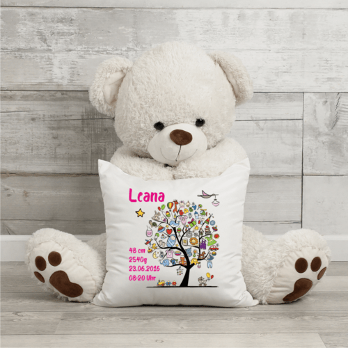 Kissen mit Namen zur Geburt Babybaum Mädchen