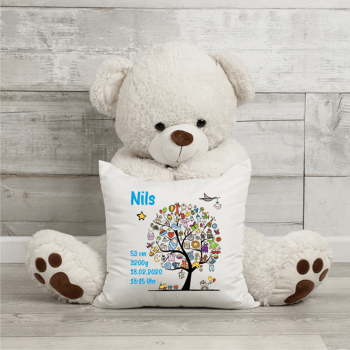 Kissen mit Namen zur Geburt Babybaum Junge