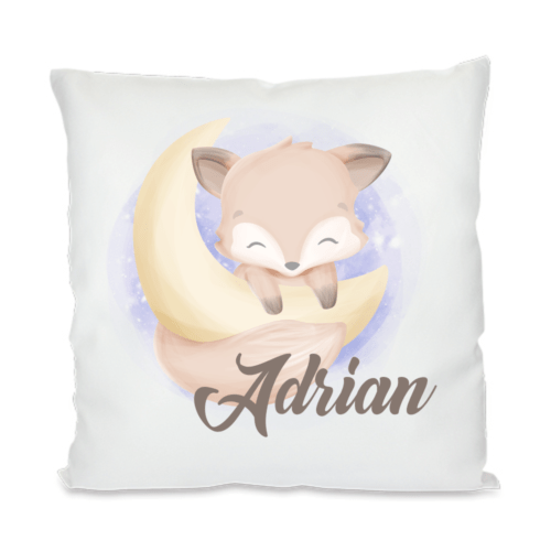 Namenskissen für Kinder Fuchs hängt am Mond für Jungen