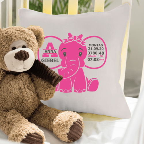 Schmuse Kissen zur Geburt für Mädchen Elefant
