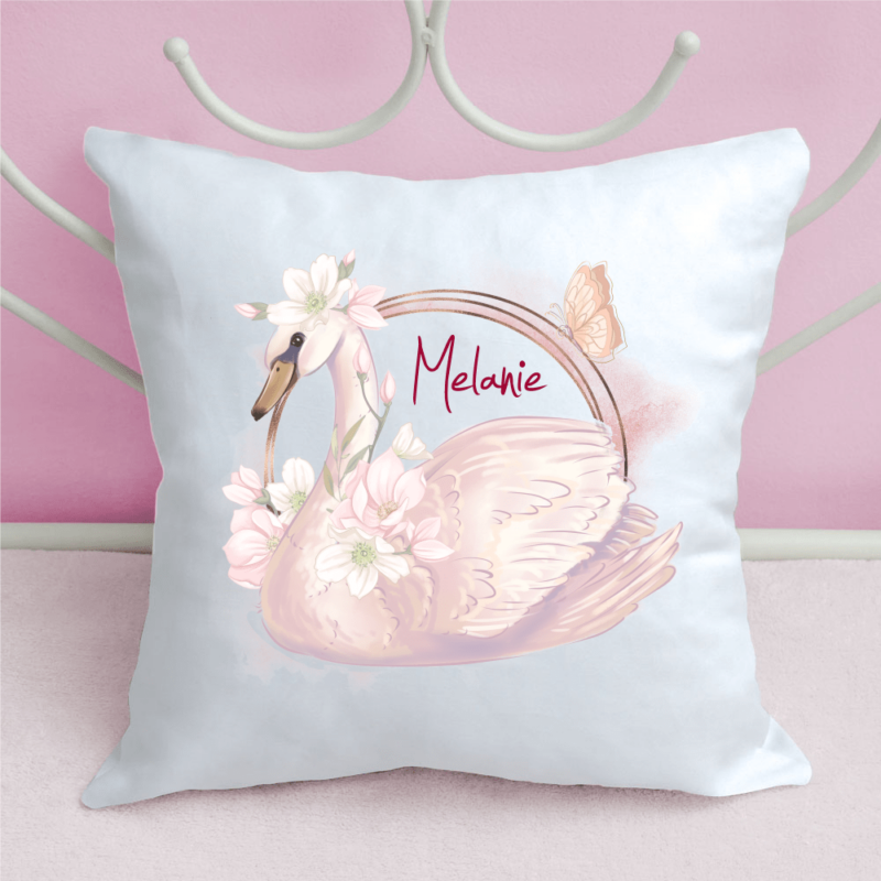 Bild von   namenskissen schwan mit blumenpng | Individuelle 🎁 persönliche 🎁 personalisierte Geschenke bedruckt ▪ bestickt ▪ graviert