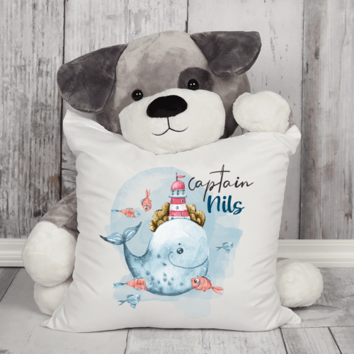 Kissen für Kinder Wal mit Leuchtturm