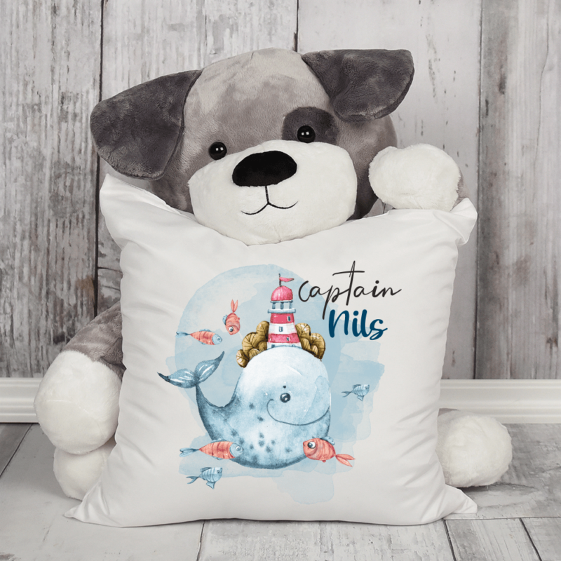 Bild von   kissen fuer kinder wal mit leupng | Individuelle 🎁 persönliche 🎁 personalisierte Geschenke bedruckt ▪ bestickt ▪ graviert