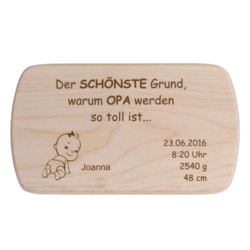 Frühstücksbrett für Opa mit Gravur zur Geburt