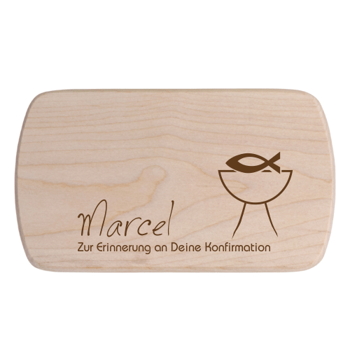 Frühstücksbrettchen mit Gravur Fisch zur Konfirmation