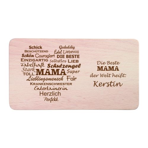 Frühstücksbrettchen mit Gravur Buche- Herz Mama