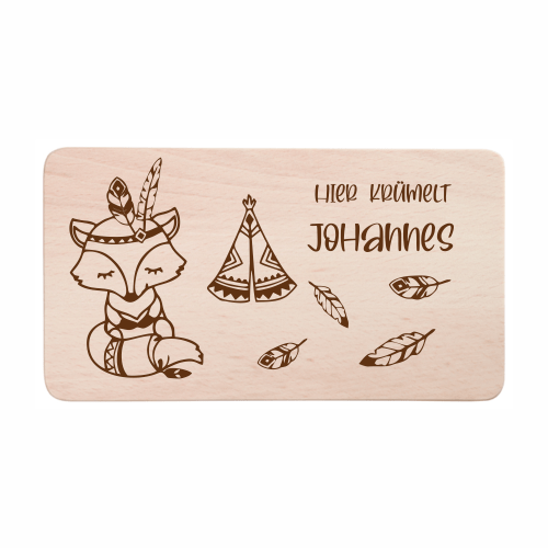 Kinder-Frühstücksbrettchen Indianer Fuchs mit Wunschnamen