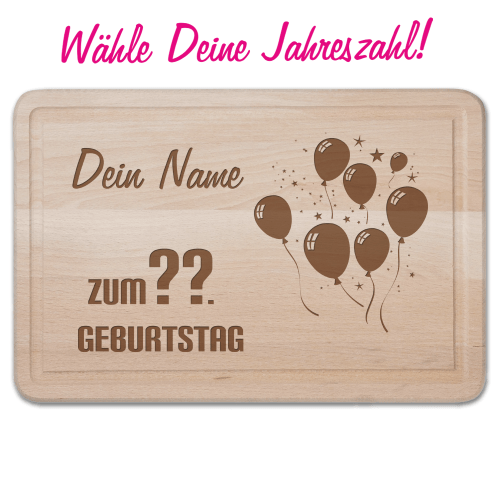 Schneidebrett mit Gravur - Zum Geburtstag-Luftballons