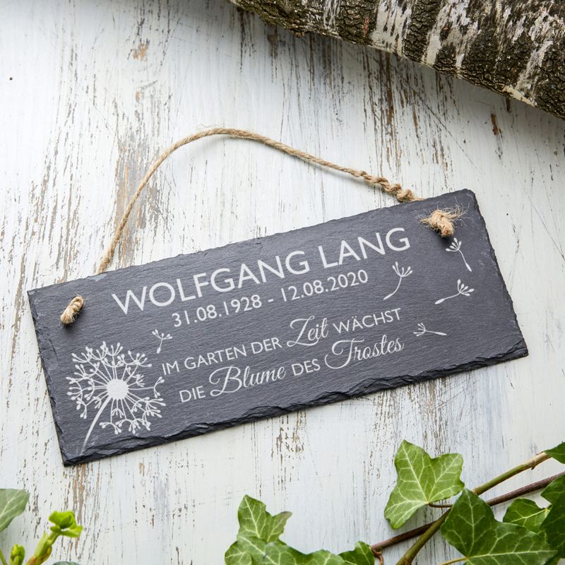 Bild von   schiefertafel trauer blumejpg | Individuelle 🎁 persönliche 🎁 personalisierte Geschenke bedruckt ▪ bestickt ▪ graviert
