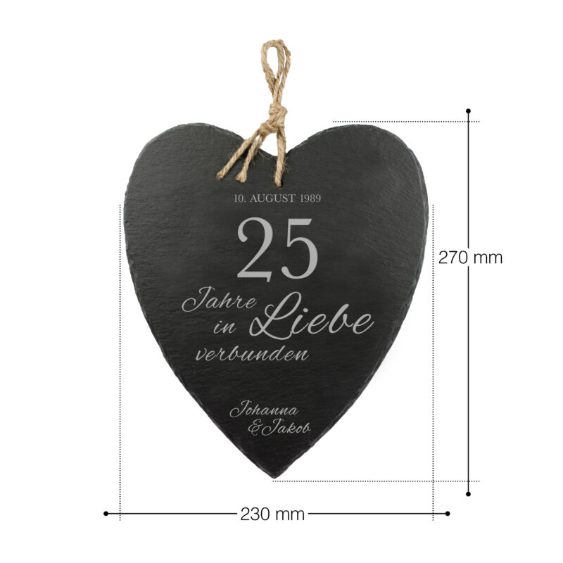 Bild von   schieferherz zur silberhochzeijpg | Individuelle 🎁 persönliche 🎁 personalisierte Geschenke bedruckt ▪ bestickt ▪ graviert