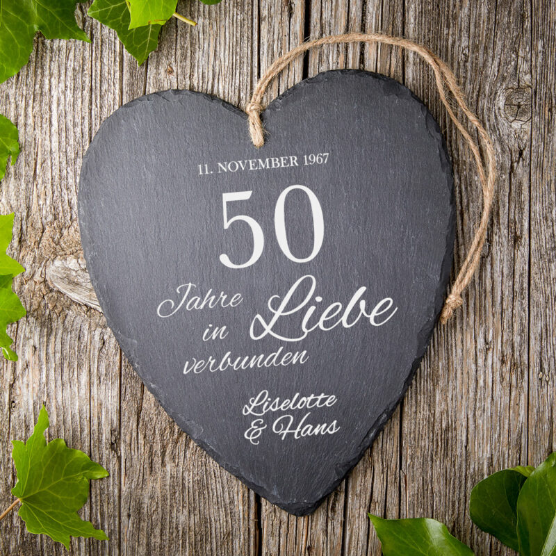 Bild von   schieferherz zur goldenen hochjpg | Individuelle 🎁 persönliche 🎁 personalisierte Geschenke bedruckt ▪ bestickt ▪ graviert