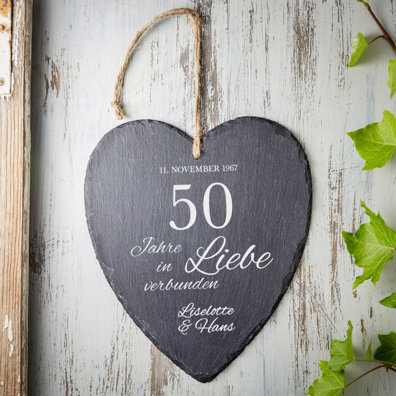 Bild von   schieferherz zur goldenen hochjpg | Individuelle 🎁 persönliche 🎁 personalisierte Geschenke bedruckt ▪ bestickt ▪ graviert